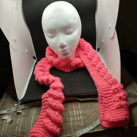 Handmade Pink Scarf Winter Unisex Knit Wrap Cowl Cold Weather Gear - Picture 1 of 5